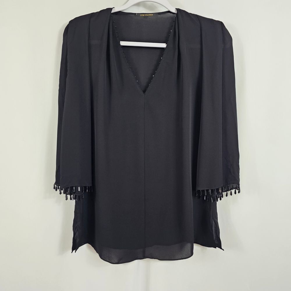 Kobi Halperin V neck Silk Blouse in Black - Size S